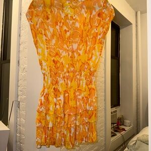 Ruched waist, ruffle skirt dress